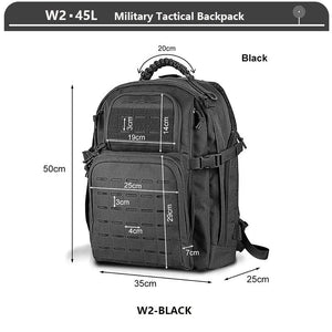 Planet Gates Military Tactical Backpack 3 Day Assault Pack Army Molle Bag 38/45L Large Outdoor Waterproof Hiking Camping Travel 600D Rucksack