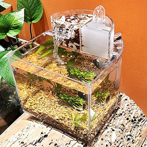 Planet Gates Mini Acrylic Aquarium Transparent Fish Keeper Fishbowl Portable Desktop Fish Tank Betta Tropical Fish Quiet Pump Filter Cotton
