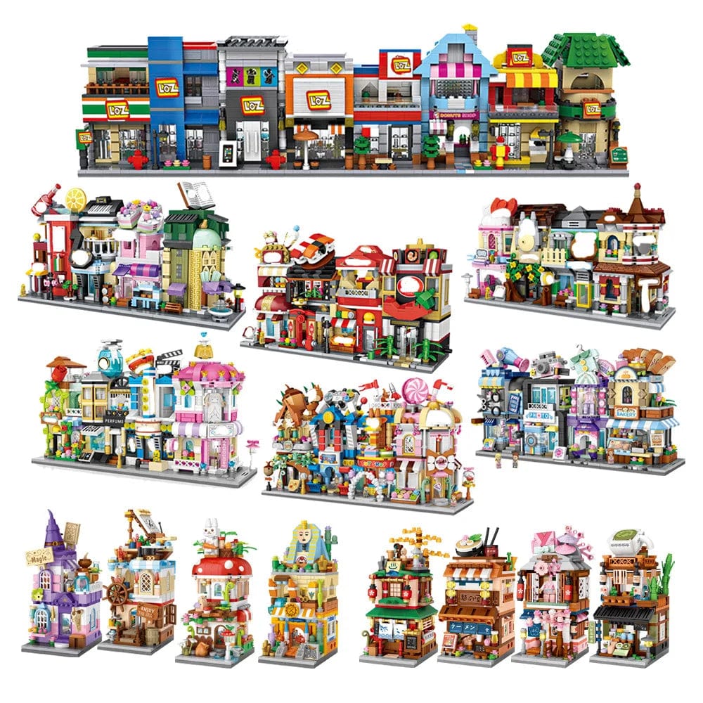 Planet Gates Mini Bricks City View Scene Mini Street Model Building Block Toys Gaming Room Candy Shop Toy Store Architecture Children DIY