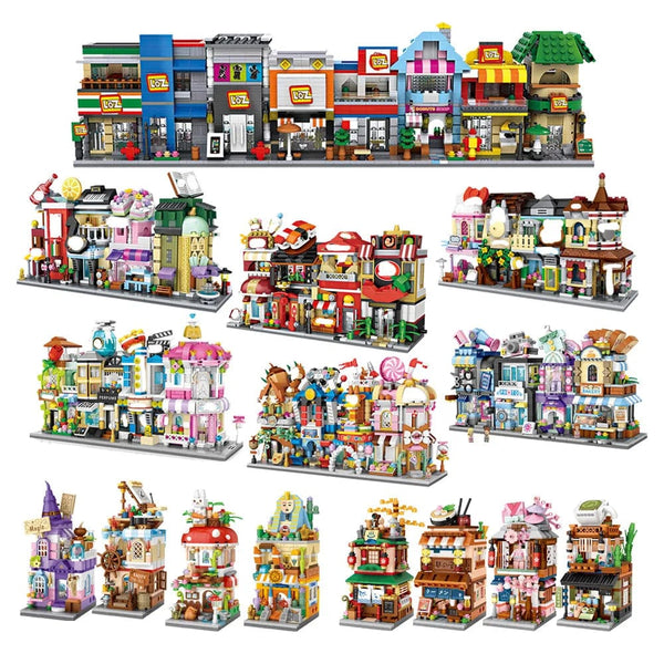 Planet Gates Mini Bricks City View Scene Mini Street Model Building Block Toys Gaming Room Candy Shop Toy Store Architecture Children DIY