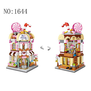 Planet Gates Mini Bricks City View Scene Mini Street Model Building Block Toys Gaming Room Candy Shop Toy Store Architecture Children DIY