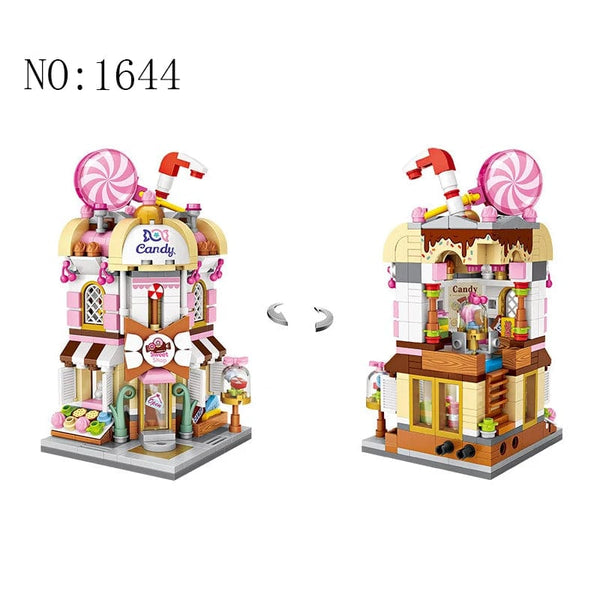 Planet Gates Mini Bricks City View Scene Mini Street Model Building Block Toys Gaming Room Candy Shop Toy Store Architecture Children DIY