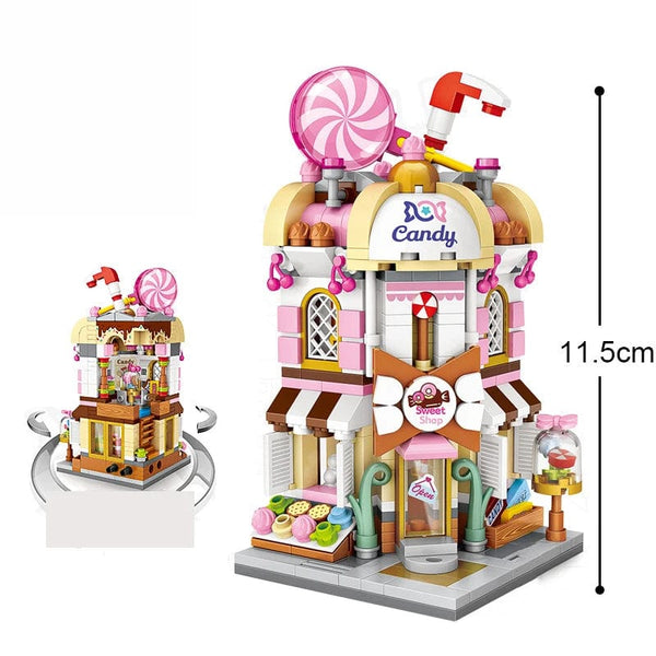 Planet Gates Mini Bricks City View Scene Mini Street Model Building Block Toys Gaming Room Candy Shop Toy Store Architecture Children DIY