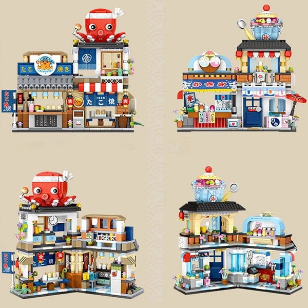 Planet Gates Mini city Street view Architectural landscape model Creative folding blocks toy Takoyaki Shop Coffee shop Christmas gift