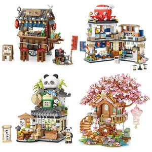 Planet Gates Mini city Street view Architectural landscape model Creative folding blocks toy Takoyaki Shop Coffee shop Christmas gift