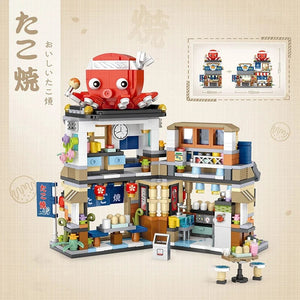 Planet Gates Mini city Street view Architectural landscape model Creative folding blocks toy Takoyaki Shop Coffee shop Christmas gift
