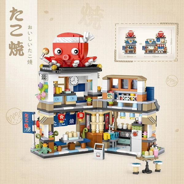 Planet Gates Mini city Street view Architectural landscape model Creative folding blocks toy Takoyaki Shop Coffee shop Christmas gift
