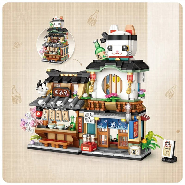 Planet Gates Mini city Street view Architectural landscape model Creative folding blocks toy Takoyaki Shop Coffee shop Christmas gift