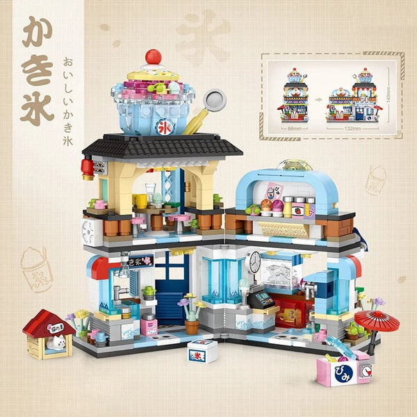 Planet Gates Mini city Street view Architectural landscape model Creative folding blocks toy Takoyaki Shop Coffee shop Christmas gift