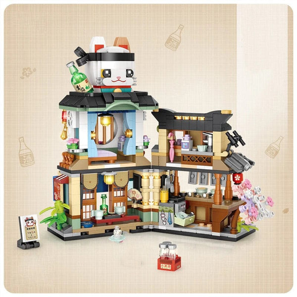 Planet Gates Mini city Street view Architectural landscape model Creative folding blocks toy Takoyaki Shop Coffee shop Christmas gift