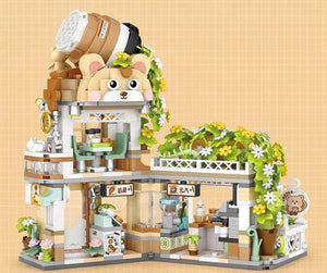 Planet Gates Mini city Street view Architectural landscape model Creative folding blocks toy Takoyaki Shop Coffee shop Christmas gift