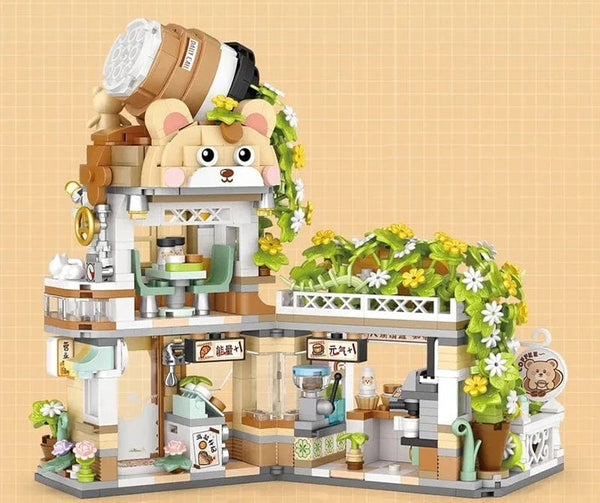 Planet Gates Mini city Street view Architectural landscape model Creative folding blocks toy Takoyaki Shop Coffee shop Christmas gift