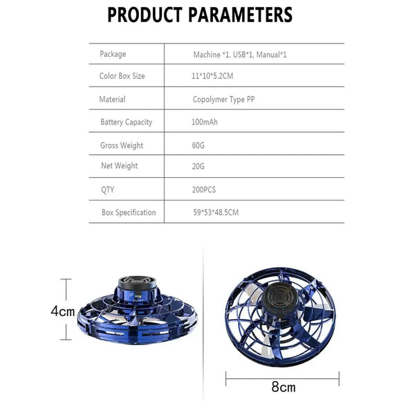 Planet Gates Mini Drone LED UFO Fingertip flying machine induction gyroscope Decompression adult children's toys