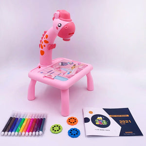 Planet Gates Mini Led Projector Art Drawing Table Light Toy for Children Kids Painting Board Small Desk Educational Learning Paint Tool Craft