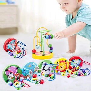 Planet Gates Mini Montessori Wooden Toys Kids Circles Bead Wire Maze Roller Coaster Toddler Early Educational Puzzles Toy for Children infant