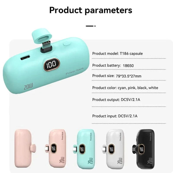 Planet Gates Mini Power Bank 2000/5000mAh Built Cable Portable Mobile Charger Fast Charger Spare Battery Capsule Power bank For iPhone Type-C