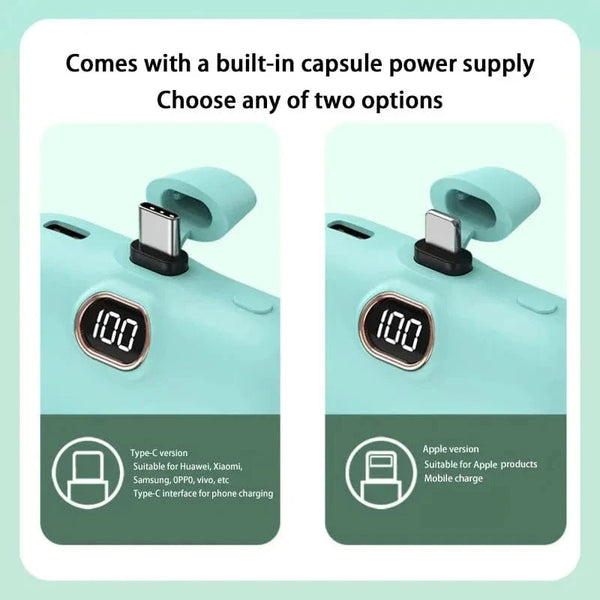 Planet Gates Mini Power Bank 2000/5000mAh Built Cable Portable Mobile Charger Fast Charger Spare Battery Capsule Power bank For iPhone Type-C