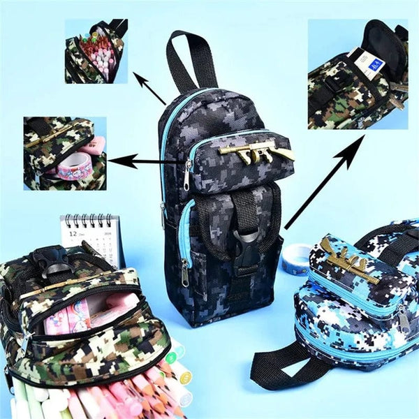 Planet Gates Mini schoolbag camouflage pencil case School stationery storage bag Military backpack pen case Boy pencil bag Student pen bag