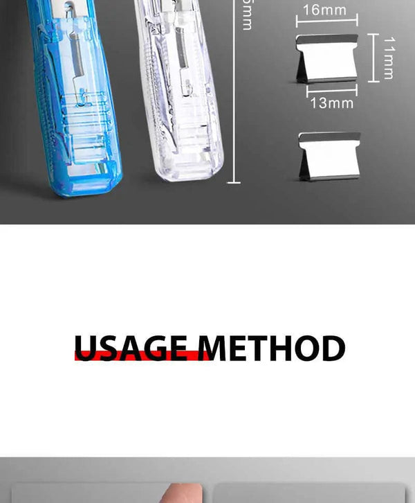 Planet Gates Mini Traceless Reusable Hand Clamp Push Stapler Paper Book File Office School Student Binder Binding Tools Supplies Accessories