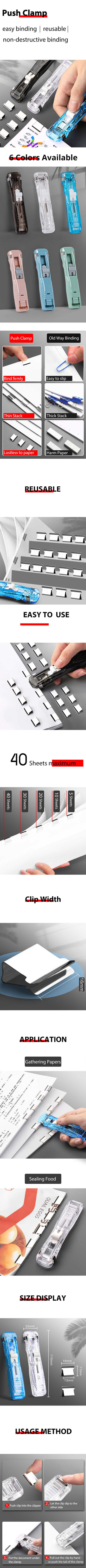 Planet Gates Mini Traceless Reusable Hand Clamp Push Stapler Paper Book File Office School Student Binder Binding Tools Supplies Accessories