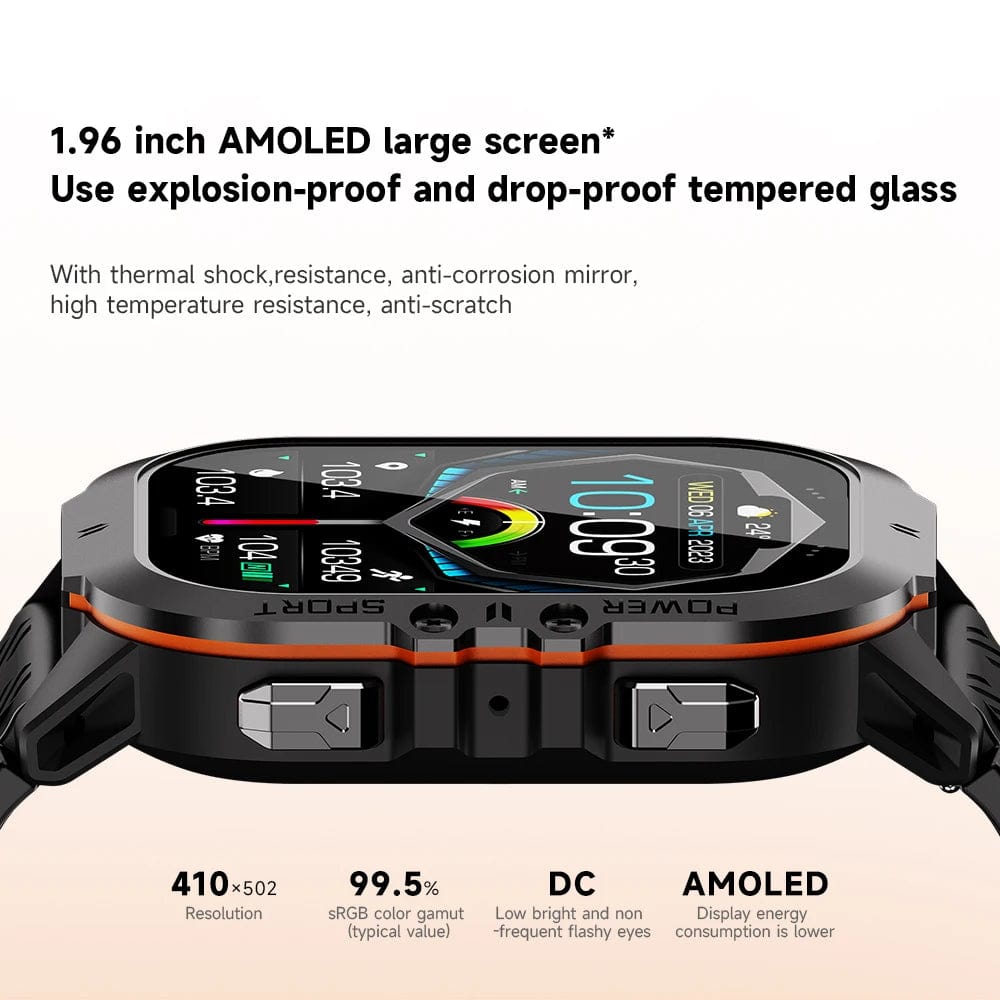 Planet Gates MISIRUN New C26 Smart Watch 100+ Sports Modes Bluetooth Call Smartwatch 1.96" AMOLED 1ATM Waterproof Outdoor Military Wristwatch