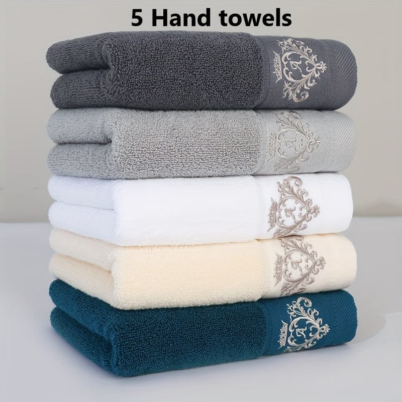 Planet Gates Mixed Color-A 5pcs 100% Cotton Thickened Face Towel, Premium Monogrammed Embroidery Hand Towel, Perfect For Men And Women, Bathroom Supplies, Home Supplies