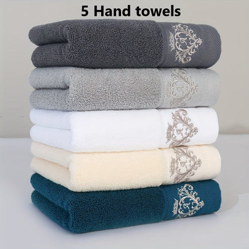 Planet Gates Mixed Color-A 5pcs 100% Cotton Thickened Face Towel, Premium Monogrammed Embroidery Hand Towel, Perfect For Men And Women, Bathroom Supplies, Home Supplies