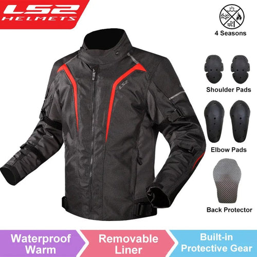 Planet Gates MJ145-Black Red / M LS2 Original Motorcycle Jacket Pants Riding Clothing Set Windproof Warm Motorbike Jacket Men Anti-fall CE Level Motocross Jacket