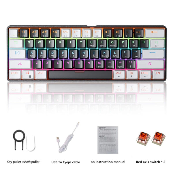 Planet Gates MK61-WH / Red Switch MUCAI MK61 USB Gaming Mechanical Keyboard Red Switch RGB Backlit Hot Swappable 61 Keys Wired Detachable Cable