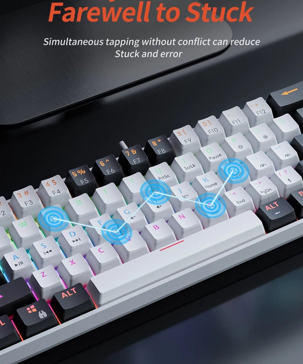 Planet Gates MK61-WH / Red Switch MUCAI MK61 USB Gaming Mechanical Keyboard Red Switch RGB Backlit Hot Swappable 61 Keys Wired Detachable Cable
