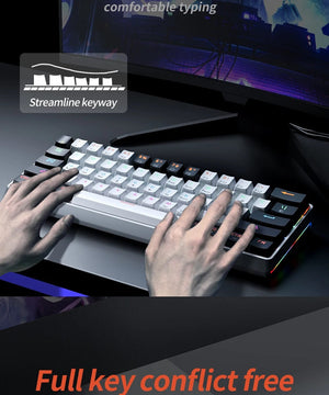 Planet Gates MK61-WH / Red Switch MUCAI MK61 USB Gaming Mechanical Keyboard Red Switch RGB Backlit Hot Swappable 61 Keys Wired Detachable Cable