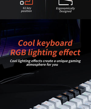Planet Gates MK61-WH / Red Switch MUCAI MK61 USB Gaming Mechanical Keyboard Red Switch RGB Backlit Hot Swappable 61 Keys Wired Detachable Cable