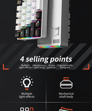 Planet Gates MK61-WH / Red Switch MUCAI MK61 USB Gaming Mechanical Keyboard Red Switch RGB Backlit Hot Swappable 61 Keys Wired Detachable Cable