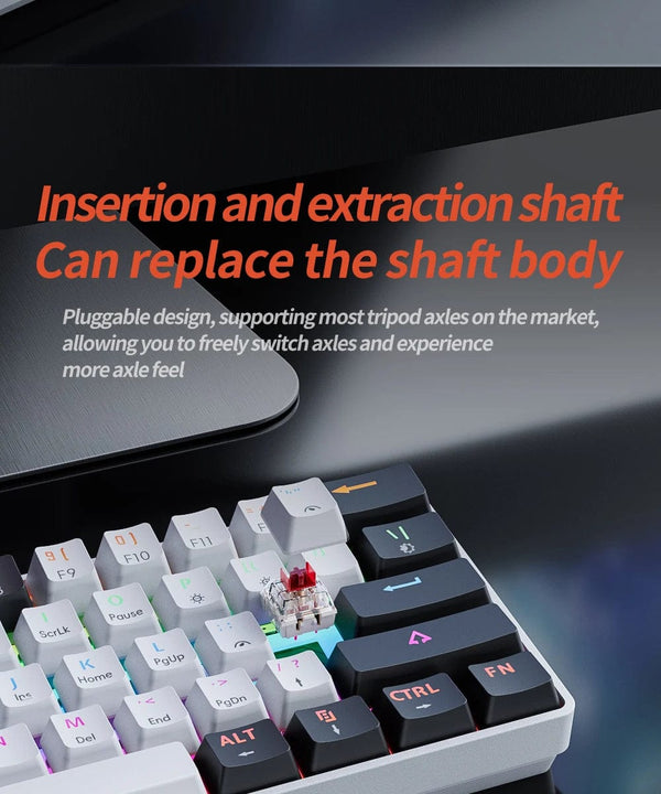 Planet Gates MK61-WH / Red Switch MUCAI MK61 USB Gaming Mechanical Keyboard Red Switch RGB Backlit Hot Swappable 61 Keys Wired Detachable Cable