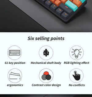 Planet Gates MKA610-Black / Red Switch MUCAI MKA610 USB Mini Mechanical Gaming Wired Keyboard Red Switch 61 Key Gamer for Computer PC Laptop Detachable Cable