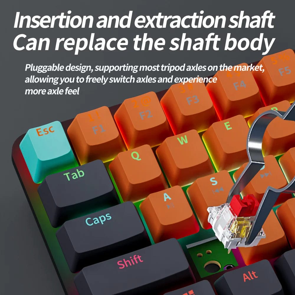 Planet Gates MKA610-Black / Red Switch MUCAI MKA610 USB Mini Mechanical Gaming Wired Keyboard Red Switch 61 Key Gamer for Computer PC Laptop Detachable Cable