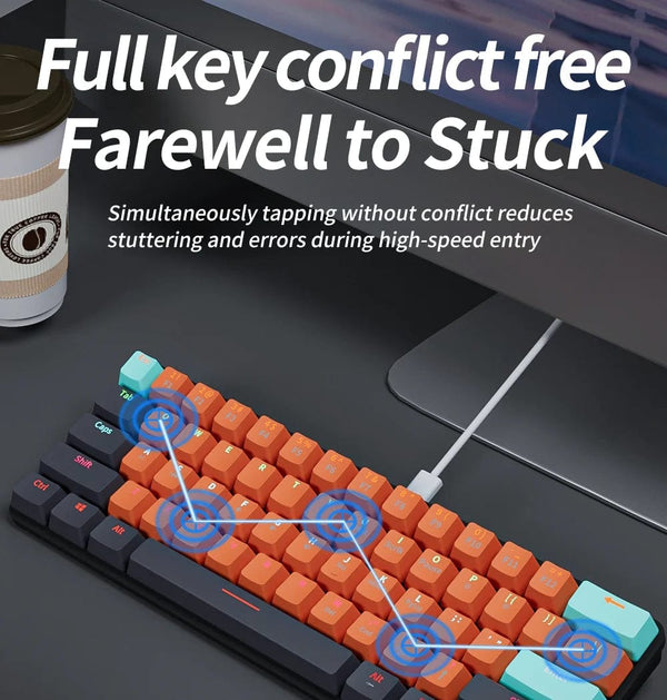 Planet Gates MKA610-Black / Red Switch MUCAI MKA610 USB Mini Mechanical Gaming Wired Keyboard Red Switch 61 Key Gamer for Computer PC Laptop Detachable Cable