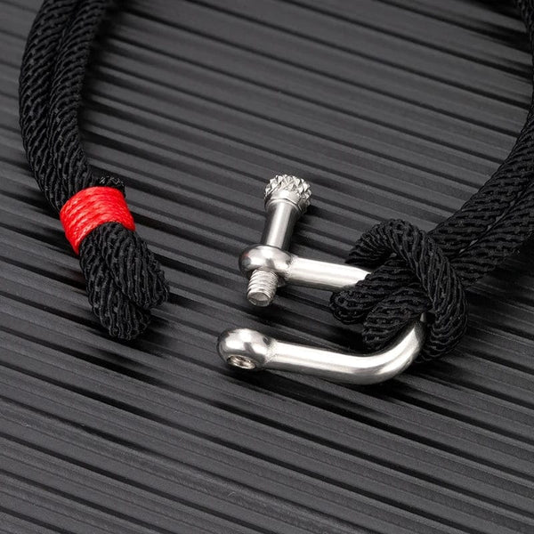 Planet Gates MKENDN Men Black Stainless Steel U shape Survival Bracelet Outdoor Camping Rescue Emergency Shackle Rope Bracelet For Women