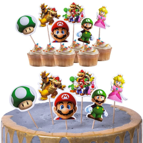 Planet Gates MLA-24PCS / Other / CHINA 24Pcs/Set Super Mario Bros Cake Toppers Mario Party CupCake Flags Cartoon Baby Shower Kids Birthday Party Cake Decorations Gifts