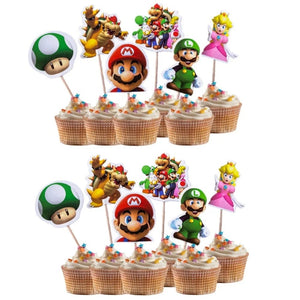 Planet Gates MLA-24PCS / Other / CHINA 24Pcs/Set Super Mario Bros Cake Toppers Mario Party CupCake Flags Cartoon Baby Shower Kids Birthday Party Cake Decorations Gifts