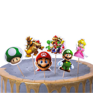 Planet Gates MLA-24PCS / Other / CHINA 24Pcs/Set Super Mario Bros Cake Toppers Mario Party CupCake Flags Cartoon Baby Shower Kids Birthday Party Cake Decorations Gifts