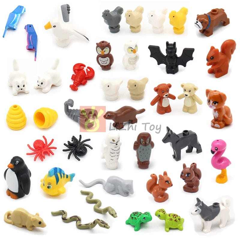Planet Gates MOC Animal Figure Brick Building Blocks Pet Zoo Dog Penguin Cat Clown Fish Bird Bear Bat Squirrel Owl DIY Model Toys Girls Kids