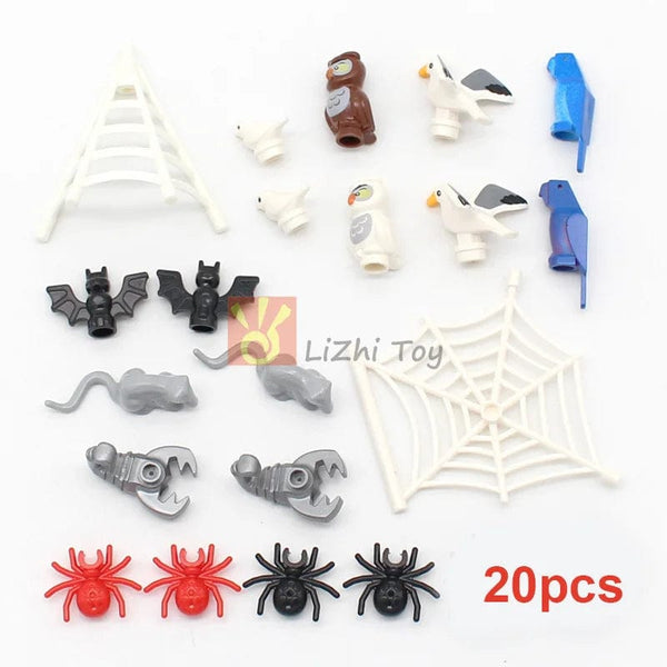 Planet Gates MOC Animal Figure Brick Building Blocks Pet Zoo Dog Penguin Cat Clown Fish Bird Bear Bat Squirrel Owl DIY Model Toys Girls Kids