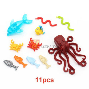 Planet Gates MOC Animal Figure Brick Building Blocks Pet Zoo Dog Penguin Cat Clown Fish Bird Bear Bat Squirrel Owl DIY Model Toys Girls Kids