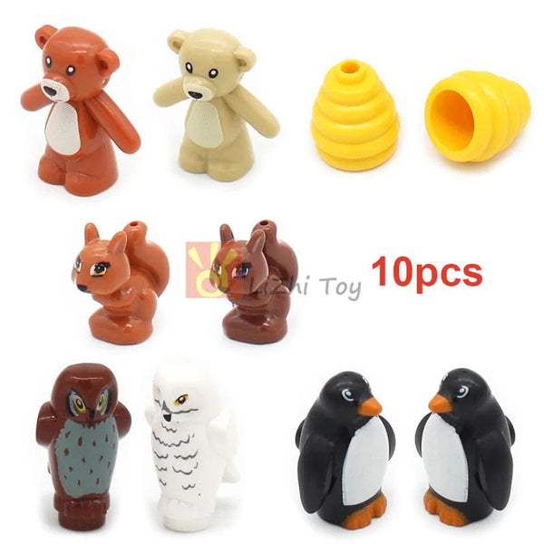 Planet Gates MOC Animal Figure Brick Building Blocks Pet Zoo Dog Penguin Cat Clown Fish Bird Bear Bat Squirrel Owl DIY Model Toys Girls Kids