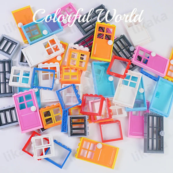 Planet Gates MOC City Friends House Door Window Set Building Blocks Toys Compatible Classic Architecture Blocks Parts DIY Bricks Kids Toys