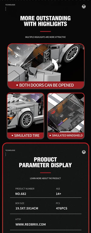 Planet Gates MOC GT500 Sports Car Technical Classic Building Blocks Bricks Children DIY Toys Assembling Models Birthday Gifts Boys Decoration