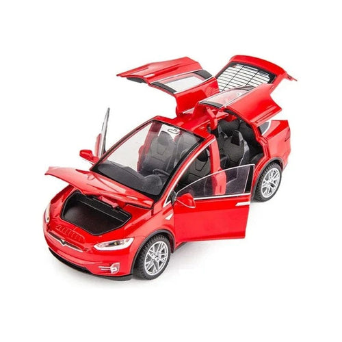 Planet Gates Model X red 1:32 Tesla Model S 100D Model X 90D Toy Car Model Diecast Alloy Metal Sound & Light Pull Back Collection Gift For Boy Kid