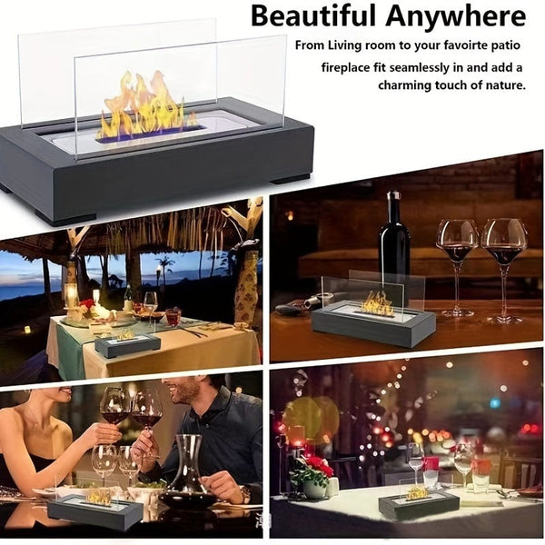 Planet Gates Modern 1pc Indoor Outdoor Tabletop Rectangular Alcohol Fireplace - Stylish Metal Design for Cozy Ambiance and Warmth