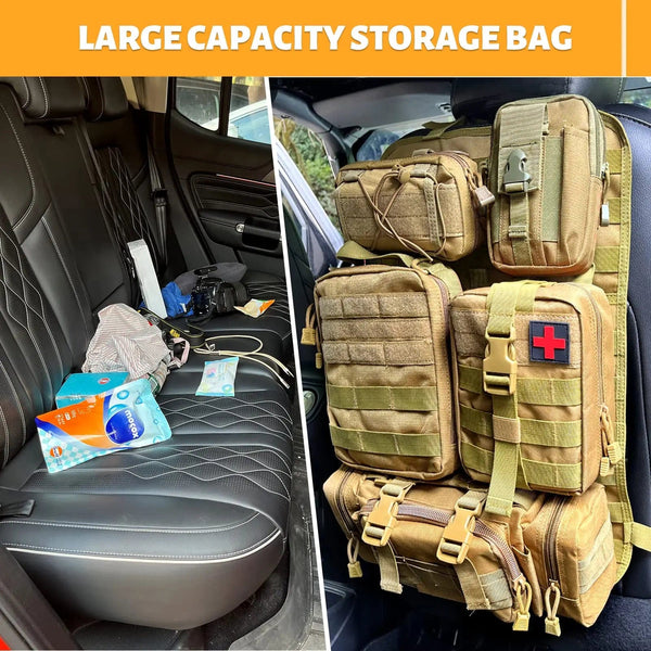 Planet Gates Molle Car Seat Back Organizer Tactical Seat Back Organizer with 5 Molle Pouches Universal Vehicle Panel Organizer Storage Bag